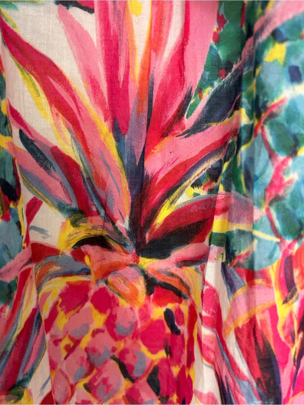 J. Crew Ruffle Top Pink Off-Shoulder Tropical Pineapple Print Top Cotton Size 12 - Picture 4 of 10